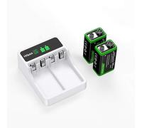 HiQuick 2-slot 9V Battery Charger, Fast Charging Function, Type C and Micro USB Input, with 2 x 280mAh 9V NI-MH Rechargeable Batteries, Battery and Charger Set