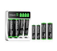 HiQuick 4-slot AA AAA LCD Battery Charger, Fast Charging Function, Type C and Micro USB Input, with 4 x 2800mAh AA and 4 x 1100mAh AAA NI-MH Rechargeable Batteries, Battery and Charger Set