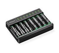 HiQuick 8 Slot AA AAA Battery Charger with 4 AA and 4 AAA NI-MH Rechargeable Batteries- Individual Battery Charger with Type C Input 5V 2A Fast Charging Function and Rechargeable Battery
