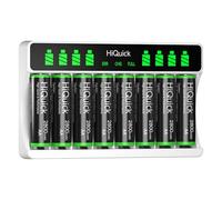 HiQuick 8-slot AA AAA LCD Battery Charger, 5V 2A Fast Charging Function, Type C and Micro USB Input, with 8 x 2800mAh AA NI-MH Rechargeable Batteries, Battery and Charger Set