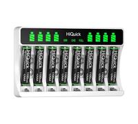 HiQuick 8-slot AA AAA LCD Battery Charger, 5V 2A Fast Charging Function, Type C Input, with 8 x 1100mAh AAA NI-MH Rechargeable Batteries, Battery and Charger Set