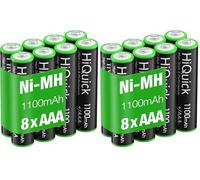 HiQuick 8 x AAA Rechargeable Batteries, Rechargeable 1100mAh Battery, Ni-MH Recycle High Capacity Performance, Pack of 16