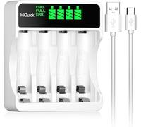 HiQuick LCD Fast Rechargeable Battery Charger, 4 Slots Charger Batteries for 1-4 AA AAA Ni-MH Rechargeable Batteries Type-C Port and Micro-USB