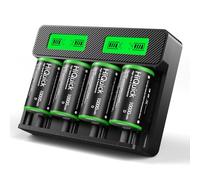 HiQuick Rechargeable D Batteries With Charger, 4 Bay LCD Universal Battery Charger For 3.7V Lithium-ion 18650 21700 14500 26650 18350 and 1.2V Ni-MH AA AAA C D Batteries With D batteries(4 Pack)