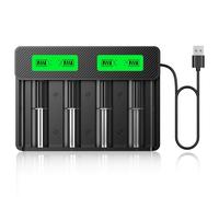 HiQuick Universal Battery Charger for Ni-MH AA, AAA, C D & 3.7 V Lithium-ion Rechargeable Batteries (18650 21700 14500 26650 18350 16340（RCR123A） 10440 17500 22650) Type C Input (Bulit-in Cable)