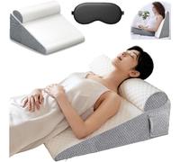Hiquo Wedge Pillow with Light Blocking Silk Sleep Mask, 4-in-1 Versatile Wedge Pillows, Hiquo Sleep Pillow Memory Foam & Removable Cover Support for Your Head, Back (Light gray with pillow)