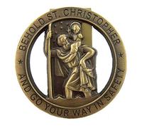HIR Round Bronze Saint St Christopher Go Your Way in Saftey Proctection Visor Clip, 1 3/8 Inch (Dia)