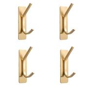 HIRAIDAI Adhesive Hook 4 Pack Stainless Steel Double Hooks for Kitchen and Bathroom Doors - Gold