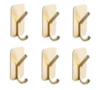 HIRAIDAI Adhesive Hook 6 Pack Punch-Free Door Behind 8CM Bathroom Clothes and Kitchen Storage - Double Hook Gold