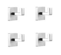 HIRAIDAI Bathroom Hooks 4 Pack Stainless Steel Coat Hooks for Bathroom and Kitchen - Punch-Free - Square Tube - Silver