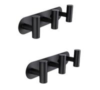 HIRAIDAI Bathroom Hooks Clothes and Towels Punch-Free Bathroom Stainless Steel-3 Hooks Black Two Pack
