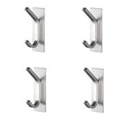 HIRAIDAI Self Adhesive Bathroom Hook 4 Pack 304 Stainless Steel Punch-Free Bathroom Hotel Double Coat Hooks - Silver - 8.5X3CM