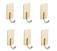 HIRAIDAI Self Adhesive Hooks 6 Pack Punch-Free Door Behind 8CM Bathroom Clothes and Kitchen Storage - Single Hook Gold