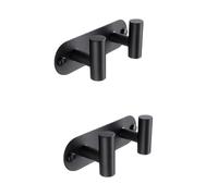 HIRAIDAI Self Adhesive Hooks Clothes and Towels Punch-Free Bathroom Stainless Steel Double Hook Black Two-Pack