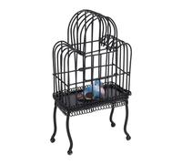 Hiraith 1:12 Scale Dollhouse Bird Cage, LIfelike Miniature Metal & Plastic Birdhouse for Dollhouse Collections, Enhance Miniature Living Spaces with Charming Decor (Black)