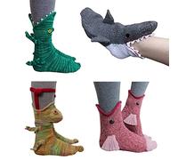 Hiraith Funny Women's Socks, Crocodile Knit Socks, Funky Cute Animit Animit Ankle Socks, Unisex Cute Cartoon Long Socks (36-40), Crocodile+Shark+Chameleon+Fish, L