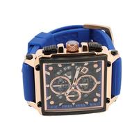 Hiraith Men Quartz Watch, Luminous Chronograph, Sporty Silicone Strap, Water Withstand, Hollow Design, for Business, Leisure, Outdoors, Silicone Strap, Metal, Black, 45mm (Blue)