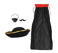 Hiraith Pirate Accessories 4-Piece Set Easy Wear Black Captain Costume for Costume Parties Halloween Festivities Knitted Fabric