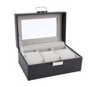 Hiraith Plastic Leather Watch Holder Organizer, 3 Slot Watch Box Case with Glass Top Removable Pillow Dust Proof, for Men, Necklaces, Brooches, Jewelry Items