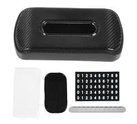 Hiraith Premium Carbon Fiber Car Tissue Holder with Parking Number Plate, Universal Adhesive Mount for 120 Standard Tissues, Space-Saving Design for All Vehicles