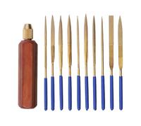 Hiraith Professional 11-Piece Jewelers File Set, Ti Gold Plated Alloy Files with Rosewood Handle, 10 Shapes for Metal/Wood/Plastic Carving & Jewelry Making