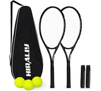 HIRALIY 27" Tennis Rackets Set for Adults,2 Player Pre-Strung Tennis Racquets,2 Overgrip Tapes,3 Balls, and 4 Carrying Bag,Outdoor Recreational Sport for Beginner,Men,Women(Black)