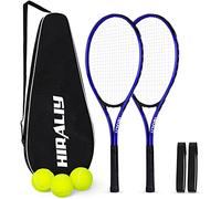 HIRALIY 27" Tennis Rackets Set of 2, 3 Tennis Balls, 2 Racquets, 2 Overgrip Tapes and 1 Carrying Bag Outdoor Recreational Sport Game (BLUE)