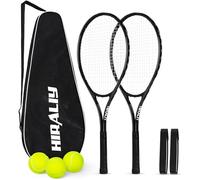 HIRALIY 27" Tennis Rackets Set of 2, 3 Tennis Balls, 2 Racquets, 2 Overgrip Tapes and 1 Carrying Bag Outdoor Recreational Sport Game (BLACK)