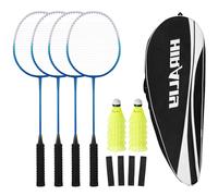 HIRALIY Badminton Rackets Set of 4 for Outdoor Backyard Games, Including 4 Rackets, 12 Nylon Shuttlecocks, 4 Replacement Grip Tapes and 1 Carrying Bag