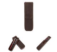 Hiram 2 Slots Leather Pen Case Portable Leather Pen Storage Box with Hidden Magnetic Snap Closure Vintage Pen Holder (Coffee)