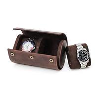 Hiram 2 Watches Case Genuine Leather Watch Storage Box Protective Watch Travel Case Portable with Removable Cushion Mounting Design