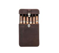 Hiram Cigar Travel Case Genuine Leather Cigar Humidor for 6 Cigars Portable 6-Finger Cigar Storage Box with Lock and Drawer Design