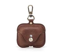Hiram Genuine Crazy Horse Leather Earphone Case Compatible with AirPods Pro, Durable and soft leather headphone earbuds travel case with Key Chain