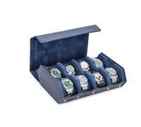 Hiram Genuine Leather Hexagon Watch Roll Travel Case, Leather 8-Watches Roll Case with Removable Pillow Cushion for Treasured Watches and Bracelets-Blue