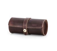 Hiram Genuine Leather Travel Watch Case Roll Organizer Classic, Leather 3-Watches Roll Case for Watches and Bracelets-Coffee