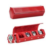 Hiram Hexagon Watch Box Genuine Saffiano Leather Watch Case for 4 Watches, Leather 4-Slot Watches Protective Storage Case Watch Display Organizer for Men (Red)
