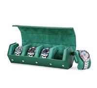 Hiram Hexagon Watch Roll Case Genuine Leather Hexagon 4 Watches Travel Case Watches Storage Box Protective Organizer for Wrist Watches (Green)