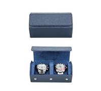 Hiram Hexagon Watch Travel Case Genuine Leather 2 Watch Roll Case Watches Storage Box Protective Organizer for Wrist Watches (Blue)