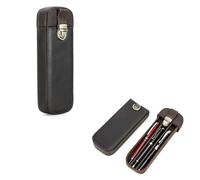 Hiram Leather Fountain Pen Case - 3-Slot Portable Storage Holder with Lock - Vintage Coffee Leather