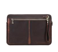 Hiram Leather Laptop Bag for 15.4 Inch Laptop, Slim Portfolio Case with Removable Hand Strap, Front Zip Pocket, Compatible with A1286 A1398 A1707 A1990 A2141 & Most 15-15.6" Notebooks
