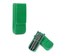Hiram Leather Pen Box - Vegetable Tanned Green Leather Fountain Pen Storage Case with Hidden Magnetic Closure and Tray Design for 3 Pens