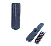 Hiram Leather Pen Case for 2 Pens Vegetable Tanned Leather Fountain Pen Storage Box with Hidden Magnetic Snap Closure Design (Blue)