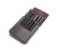 Hiram Leather Pen Case for 6 Pens Portable Vegetable Tanned Leather Made Pen Storage Box with Hidden Magnetic Snap Closure and Pen Tray Drawer Holder Design (Coffee)