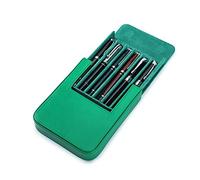 Hiram Leather Pen Case for 6 Pens Portable Vegetable Tanned Leather Made Pen Storage Box with Hidden Magnetic Snap Closure and Pen Tray Drawer Holder Design (Green)