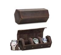 Hiram Leather Watch Case Genuine Leather Hexagon Watch box for 3 Watches, 3-Slot Watches Protective Storage Case Watch Organizer for Men (Coffee)