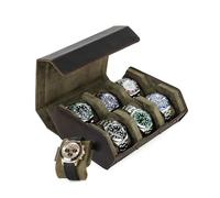 Hiram Leather Watch Case Genuine Leather Hexagon Watch box for 6 Watches, 6-Slot Watches Protective Storage Case Watch Organizer for Men (Coffee)