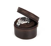 Hiram Single Watch Case Leather Cylinder Watch Travel Case for Mechanical Watches Portable Storage Watch Box for Men