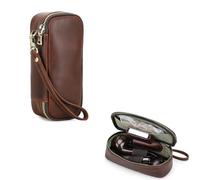 Hiram Tobacco Pipe Case Leather Tobacco Pipe Kit Storage Box for 2 Pipes, Zipper Portable Travel Smoking Accessories Storage Bag with Detachable Wrist Strap (Coffee)