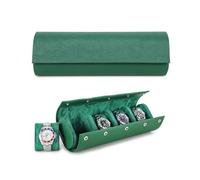 Hiram Watch Roll Case 4 Watches Storage Travel Case Genuine Saffiano Leather Travel Watch Organizer Storage Box (Green)