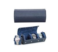 Hiram Watch Roll Case Genuine Leather Hexagon Watch Travel Case for 3 Watches Protective Watch Storage Box (Blue)